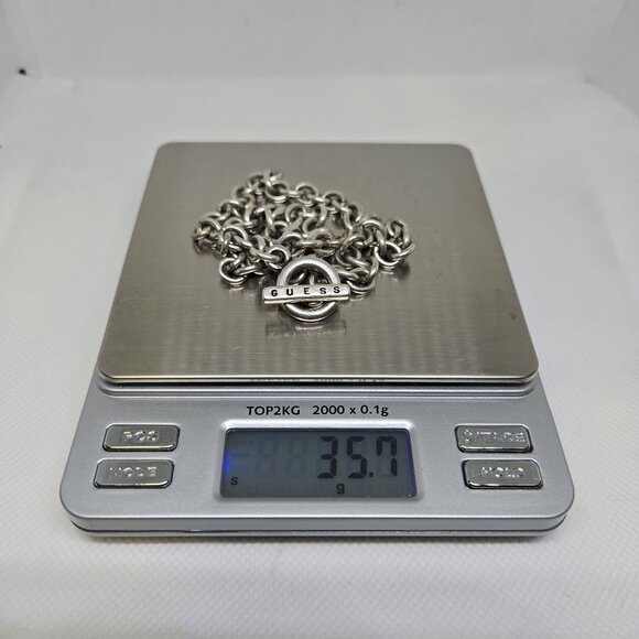 GUESS Chunky Necklace Silver O Ring Link Toggle Catch Y2K - Picture 6 of 6